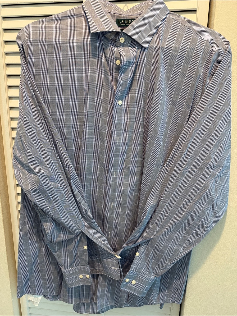 Lauren Ralph Lauren Light Blue Plaid Dress Shirt 19, 36/37 Tall Fit